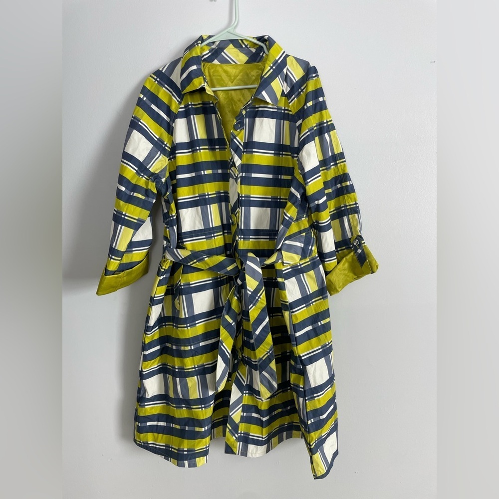 UBU Pack Your Personality Lime green and blue plaid raincoat. Size medium